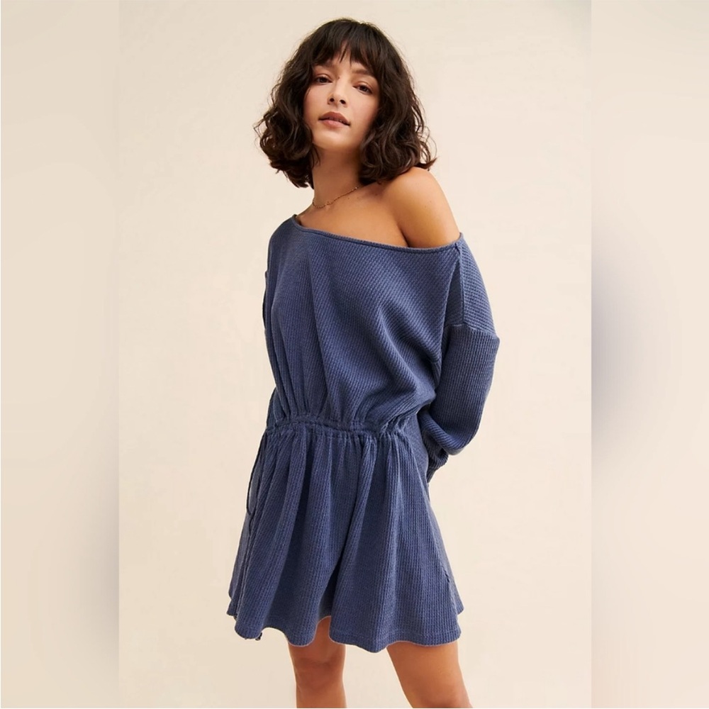 NWT FREE PEOPLE JOSIE THERMAL DRESS SIZE S BLUE
